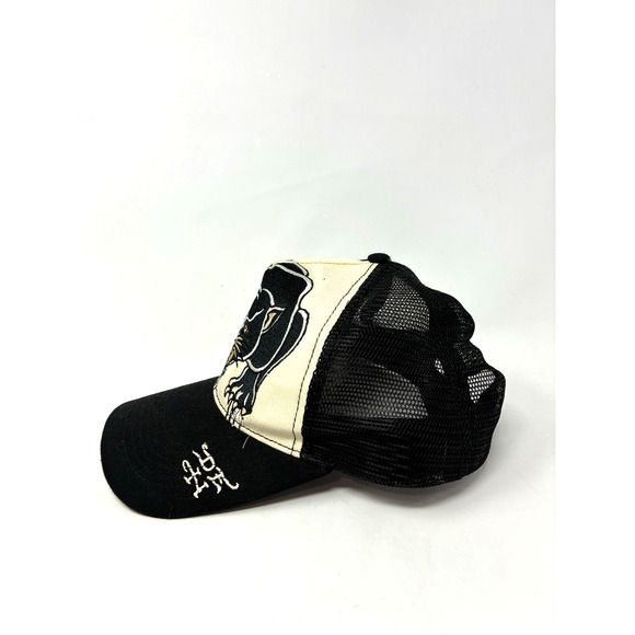 Ed Hardy Trucker Hat Embroidered Tattoo Panther Off White/Black Snapback Cap - Picture 2 of 4